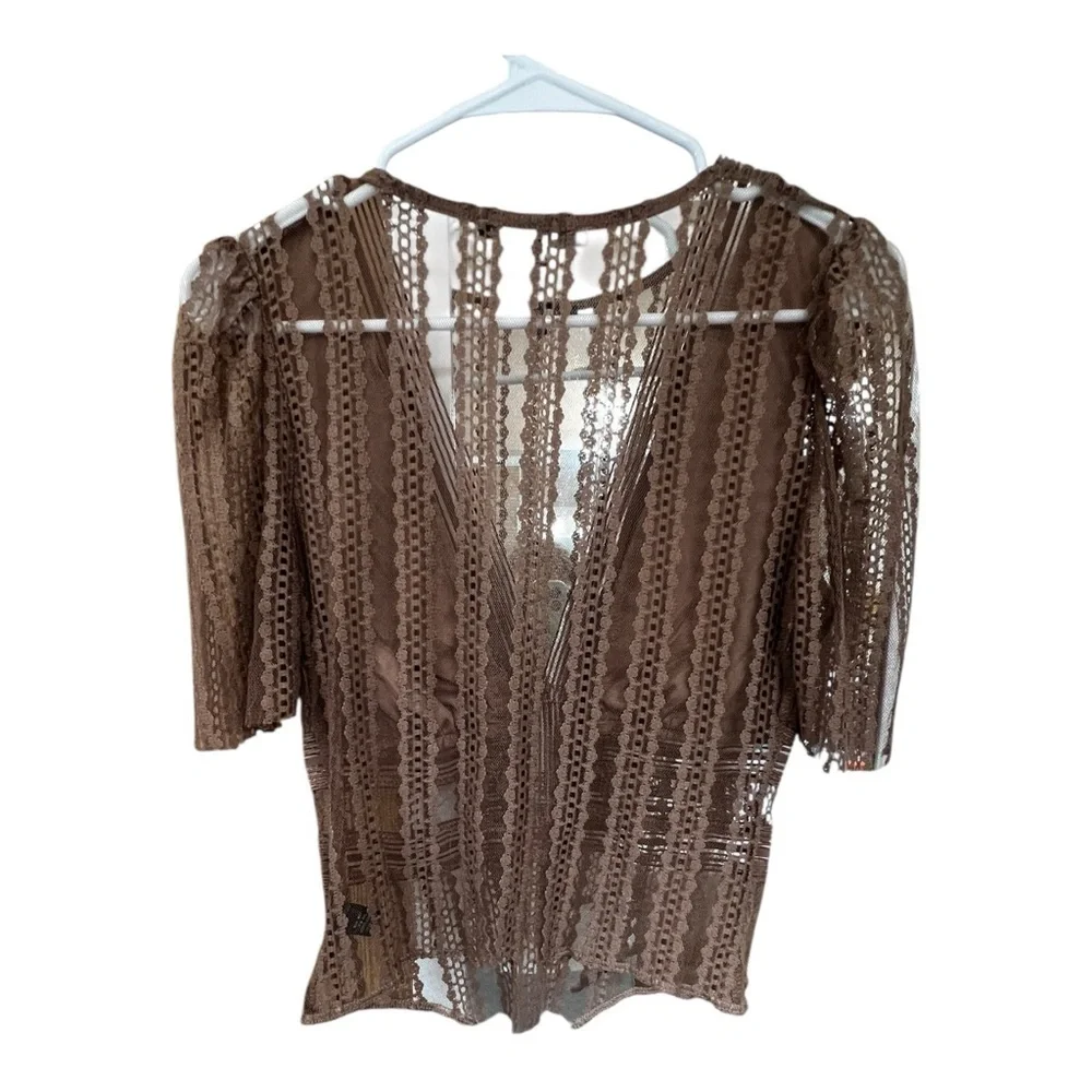 Haute Monde Women’s Brown Lace embroidery Blouse - Picture 3 of 4